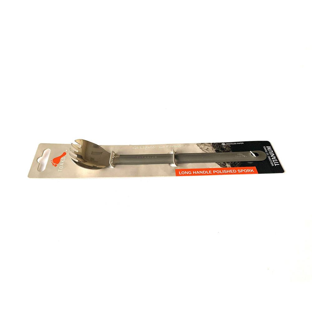TOAKS titanium spork designed in California, China-made for outdoor use