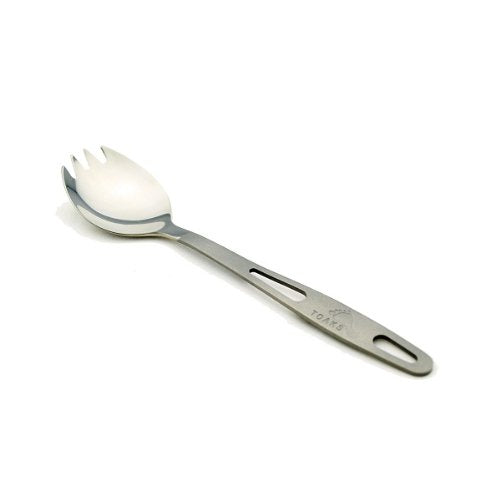 TOAKS titanium spork with matte handle and polished bowl for ultralight outdoor dining