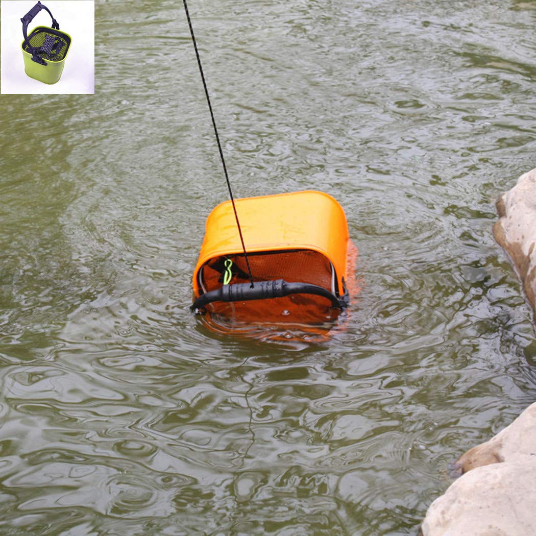 Outdoor-use bait bucket for storing live bait and fetching water