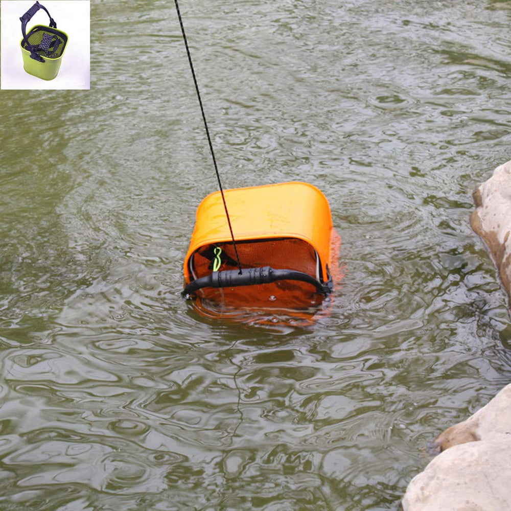 Outdoor-use bait bucket for storing live bait and fetching water