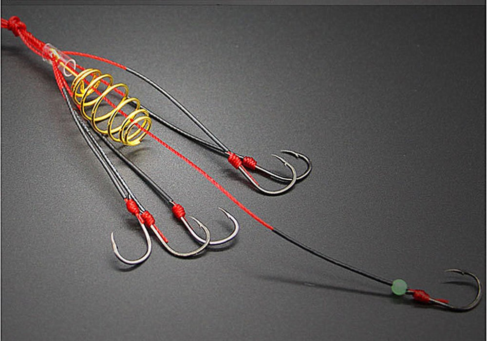Close-up of six Iseama #12 hooks per piece (approx USA #2) on one set