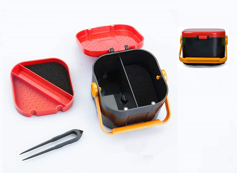 Toasis fishing live bait box front view in red with 2 pieces