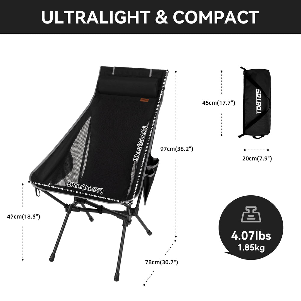 TOBTOS camping chair with detachable pillow for back and neck support