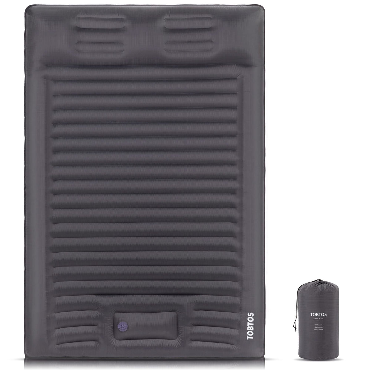 TOBTOS double sleeping pad fully inflated for two-person comfort on rugged ground