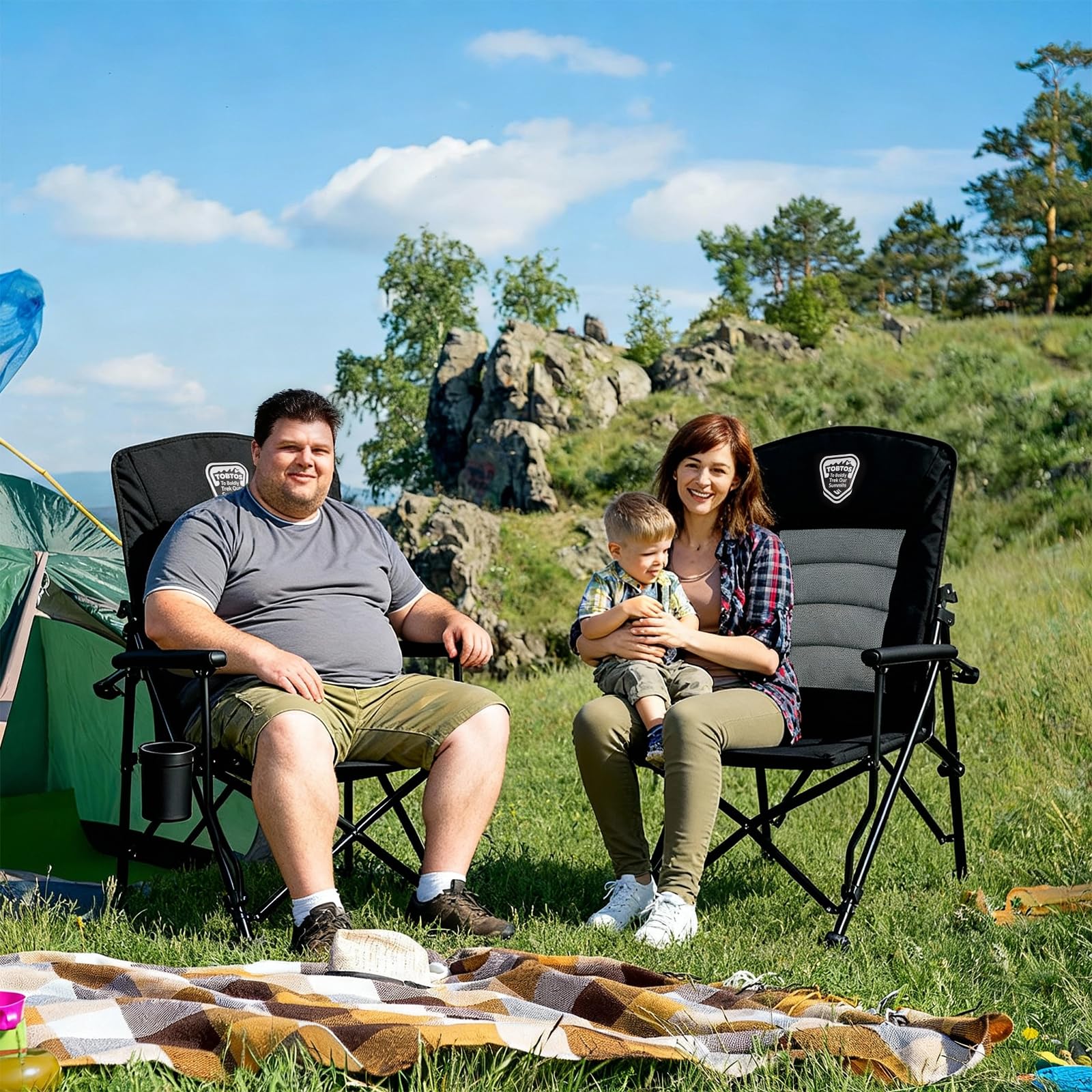 TOBTOS camping chair cup holder image showing easy drink access.
