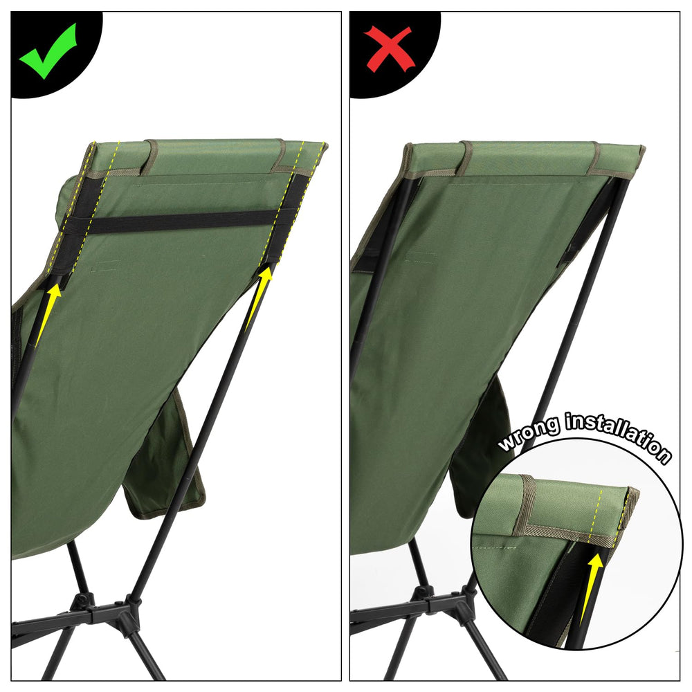 TOBTOS green high-back camping chair in-use scene on a trail.