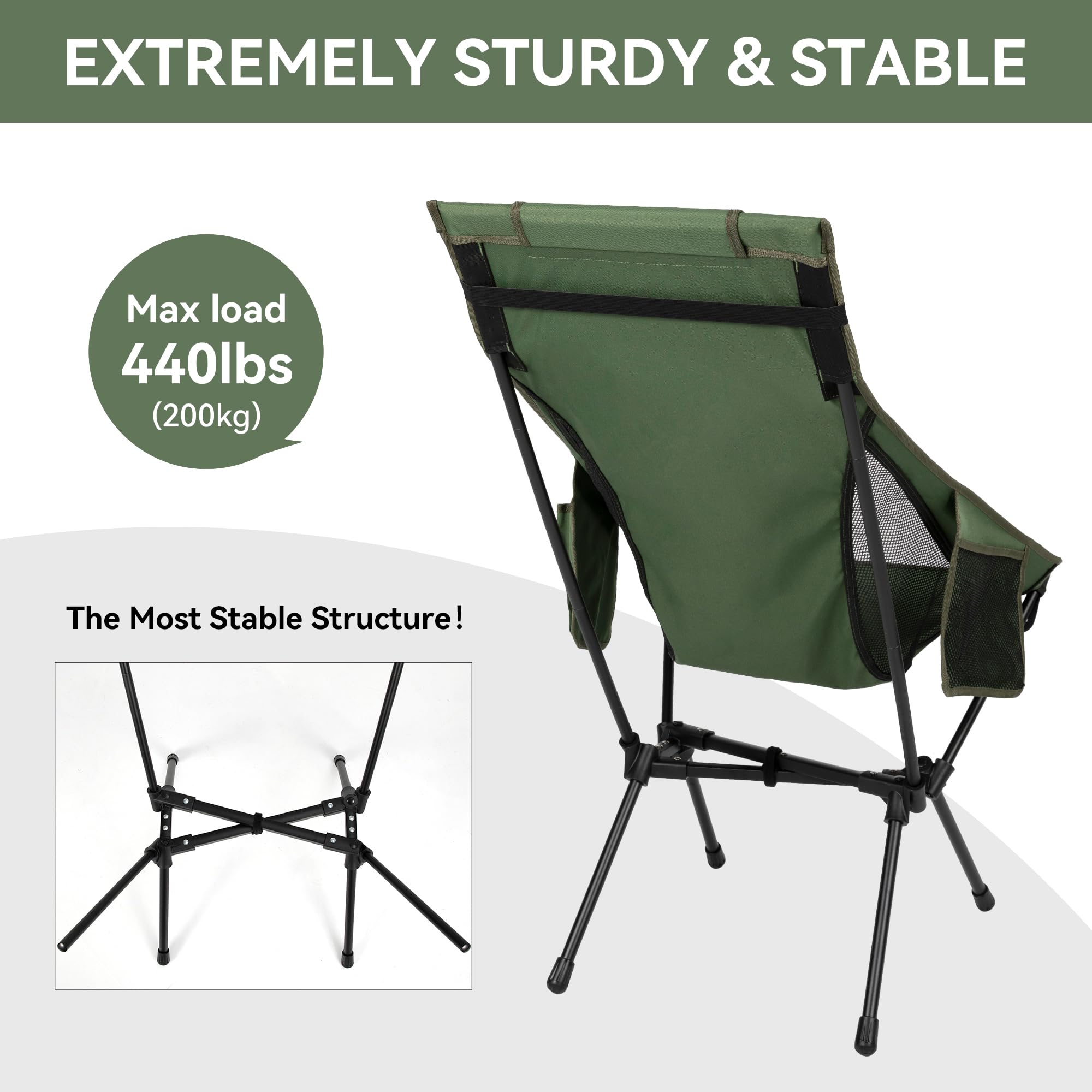 TOBTOS chair showing side pockets and cup pockets for essentials.