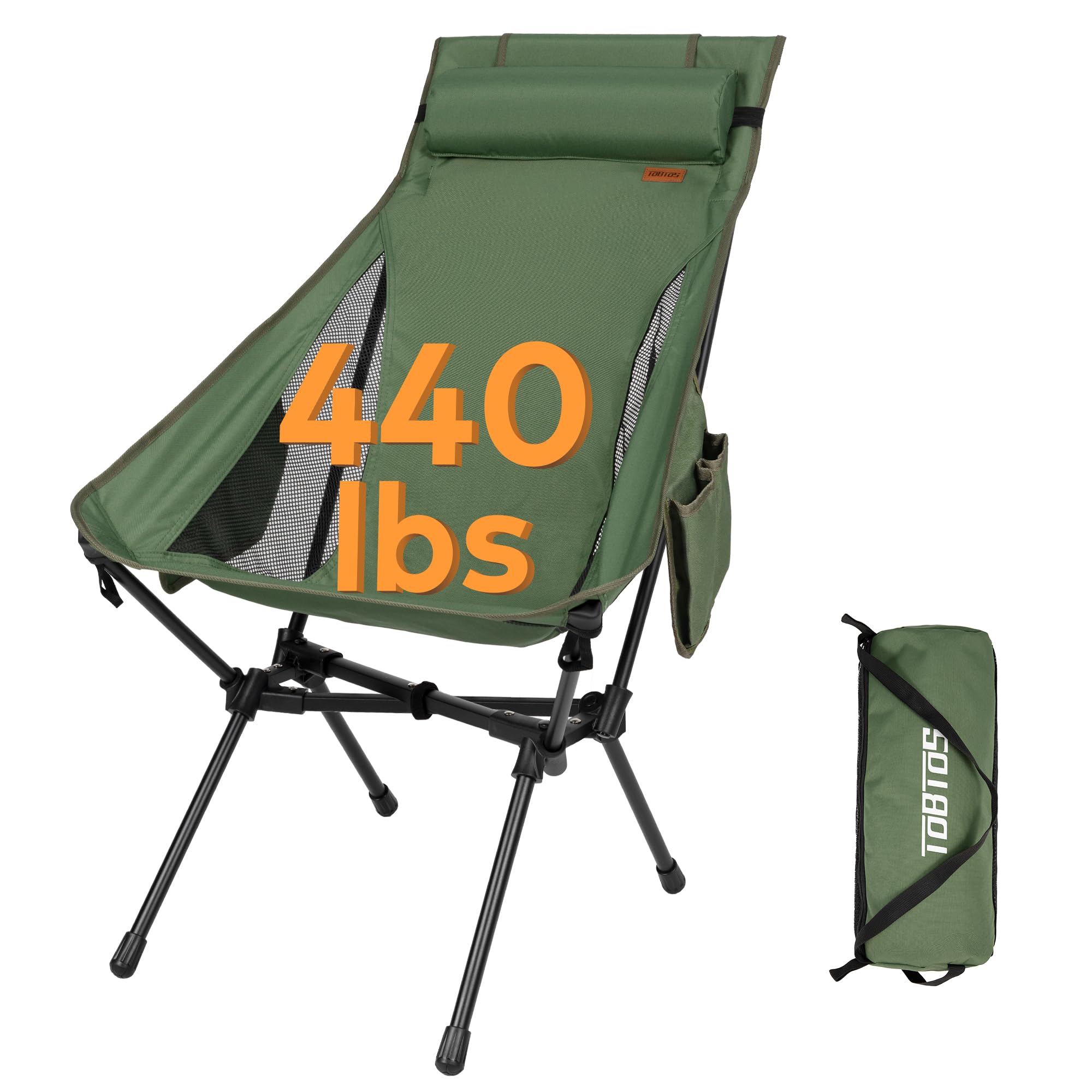 TOBTOS portable high-back chair with stable frame for rugged outdoor seating.