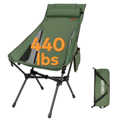 TOBTOS portable high-back chair with stable frame for rugged outdoor seating.