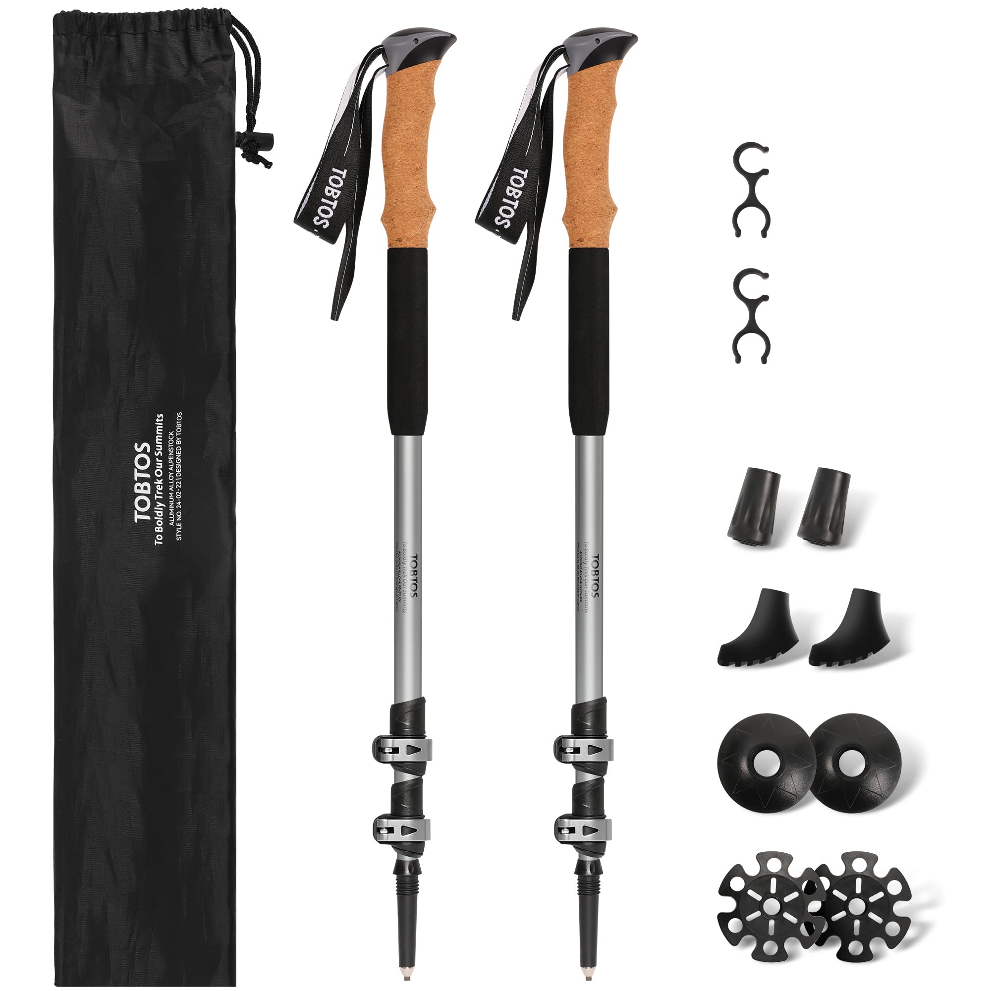TOBTOS telescoping trekking poles extended on rugged trail for stable ascent.