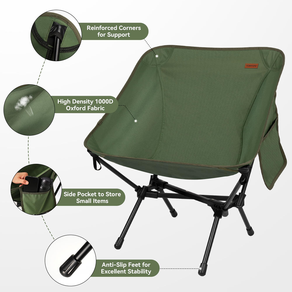 TOBTOS Ultralight camping chair assembly green demonstrates quick setup