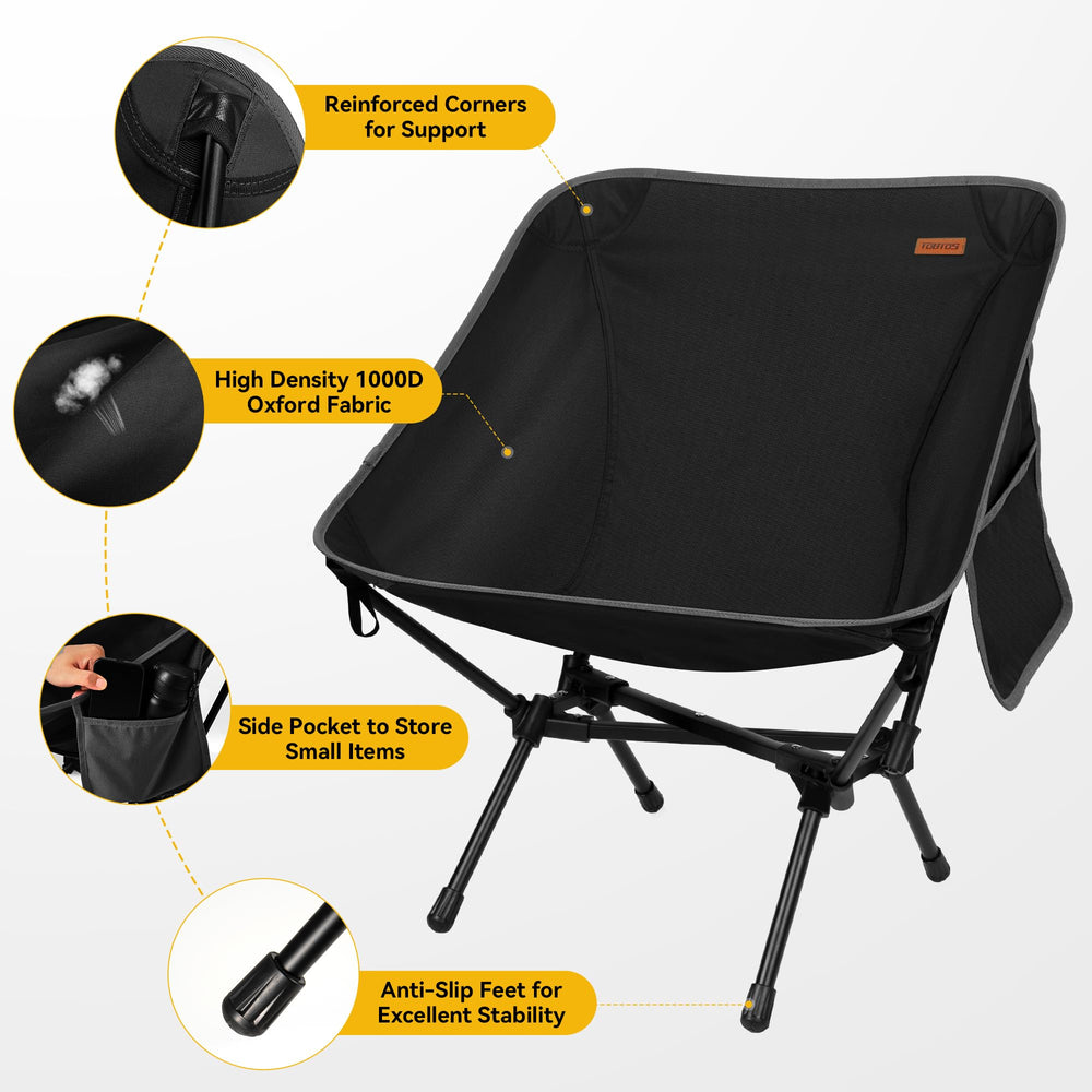 TOBTOS Ultralight Camping Chair easy-setup shows quick assembly.