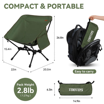 TOBTOS Ultralight camping chair wide seat green forComfortable seating