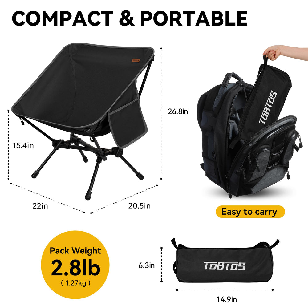 TOBTOS Ultralight Camping Chair widened seat offers extra comfort.