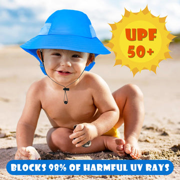 Close-up of adjustable strap on toddler sun hat