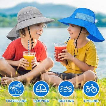 Wide brim toddler sun hat with UPF 50+ labeling