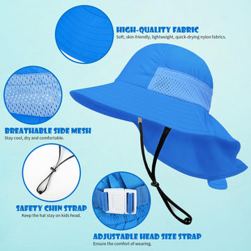 Two hats shown on a beach scene for kids