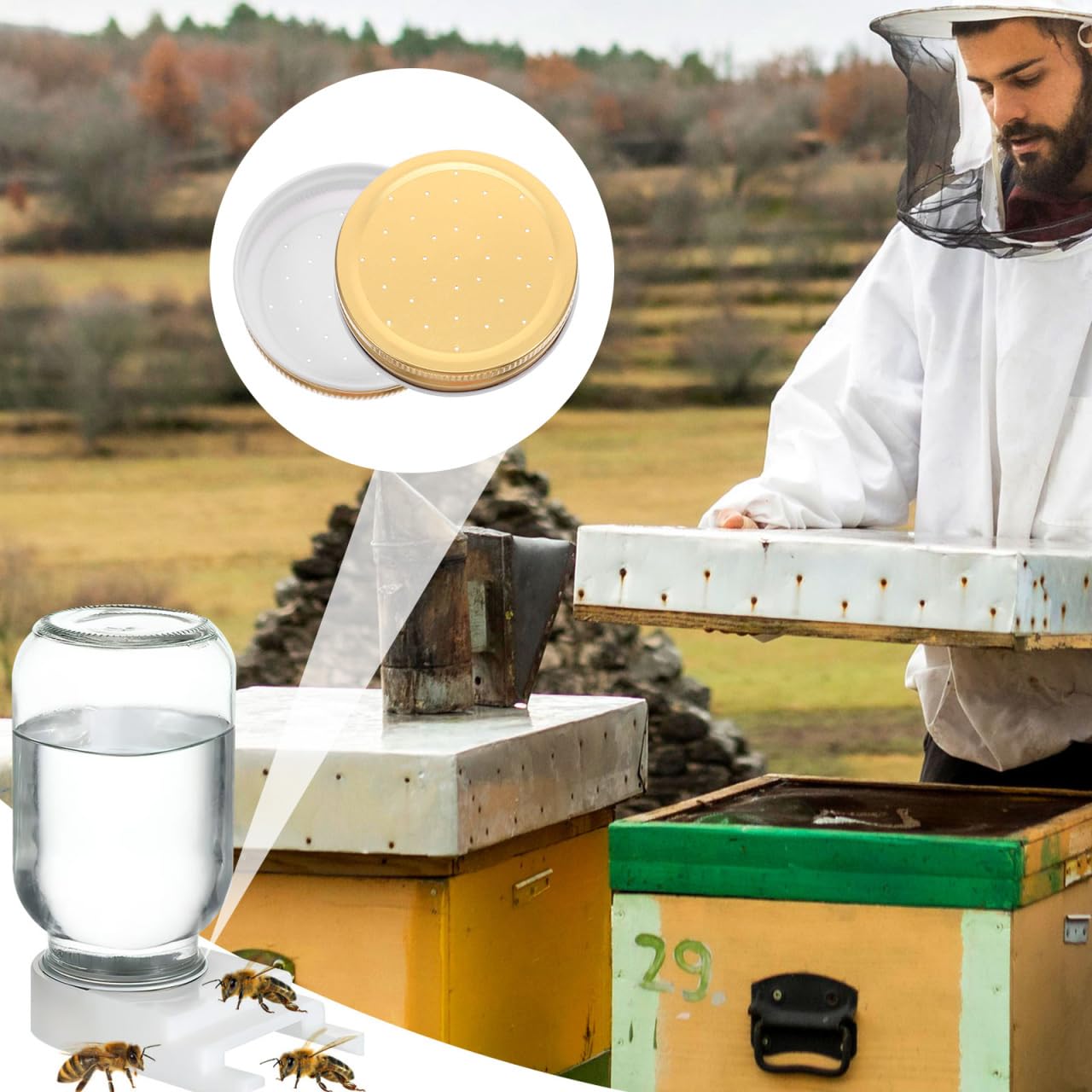 Toddmomy Bee Feeder Lids DIY beekeeping setup ready for mobile apiaries
