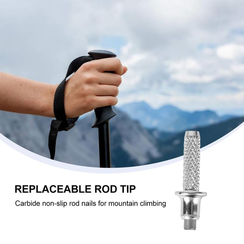 Toddmomy tungsten steel trekking pole tip in use on rugged trail