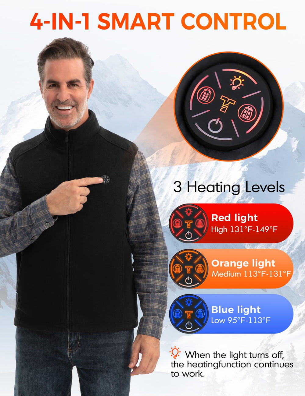 TODWARM battery pack 16000mAh powers long-lasting warmth on outdoor adventures.