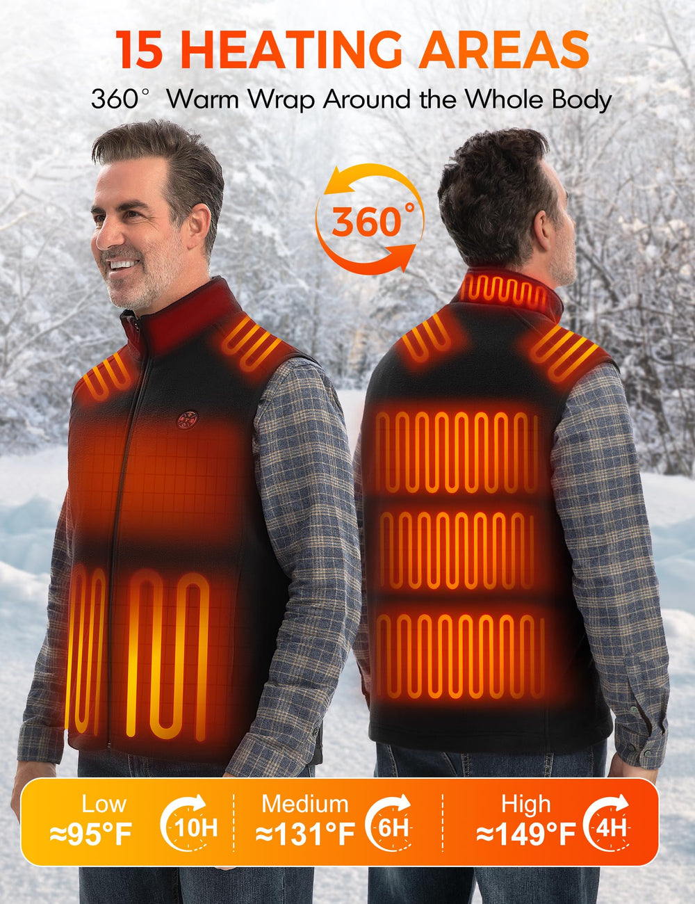 TODWARM men's heated vest back view highlighting full-back heat coverage.