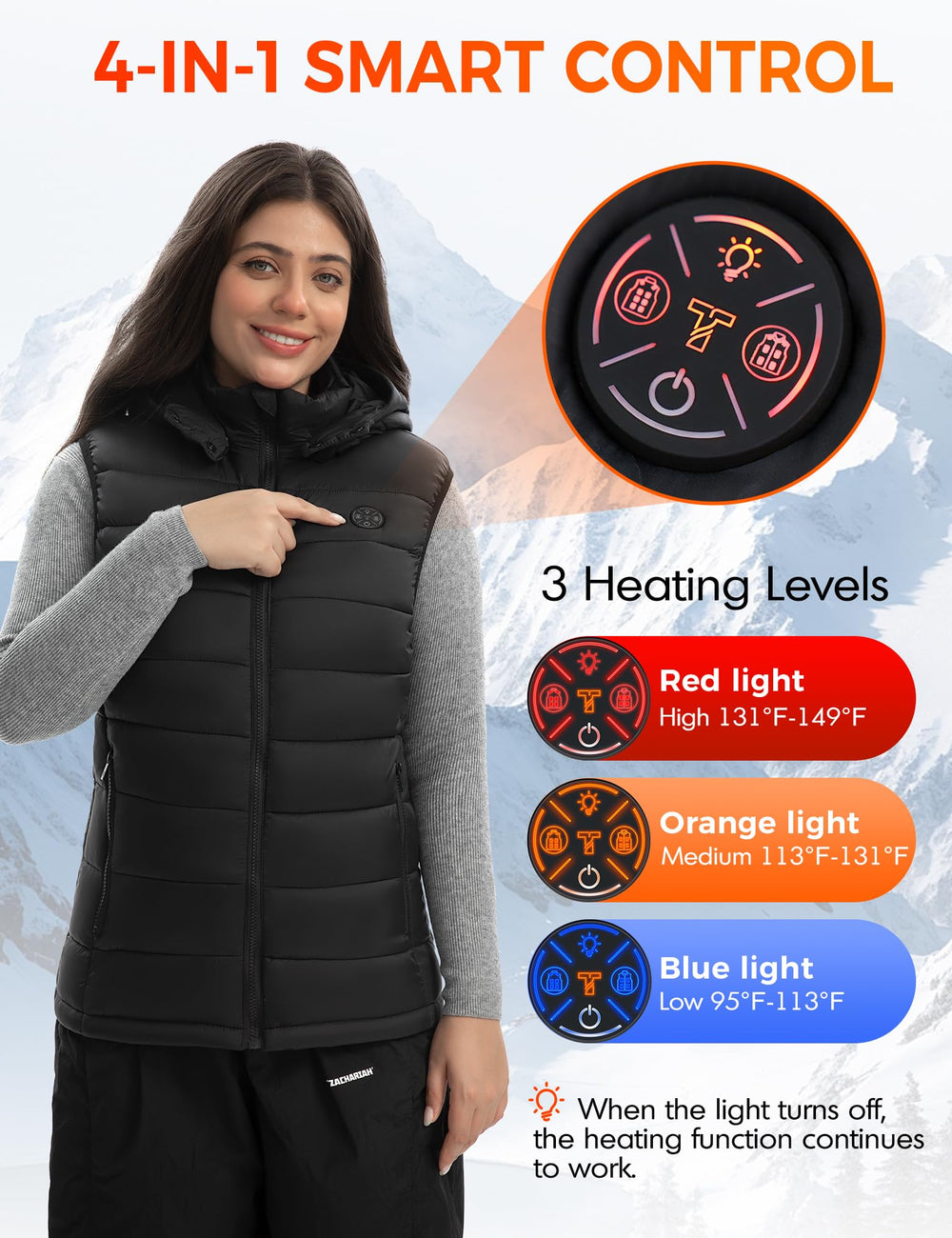 TODWARM heated vest with detachable hood ready for windy winter hikes