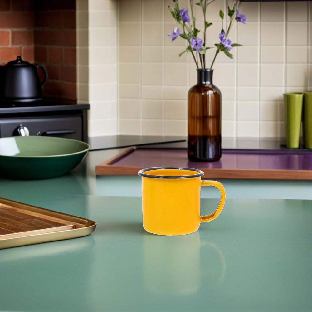 Tofficu multipurpose enamel mug suitable for coffee, tea, milk, or soup.