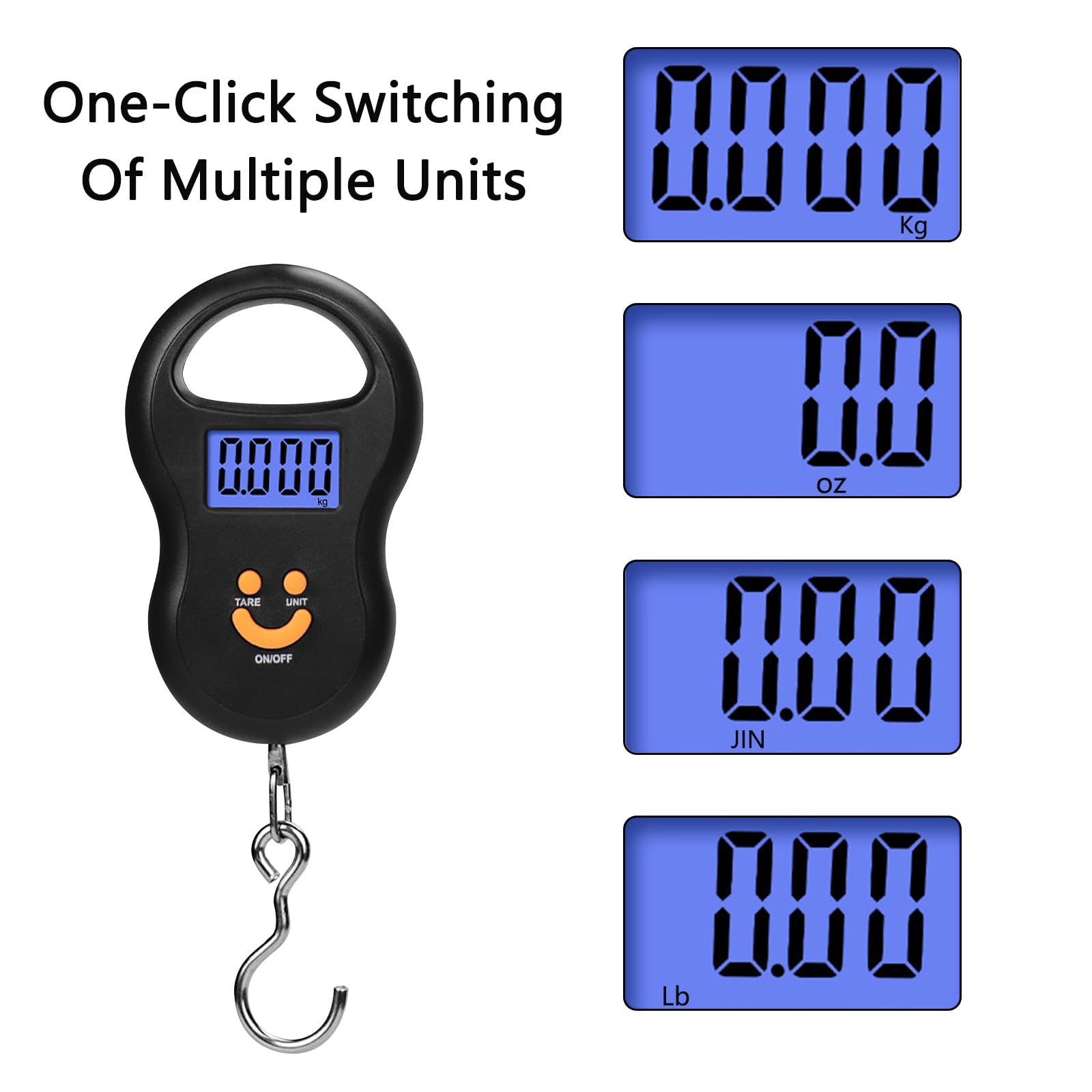 Ergonomic rubber-coated handle and large hook on Toguma scale