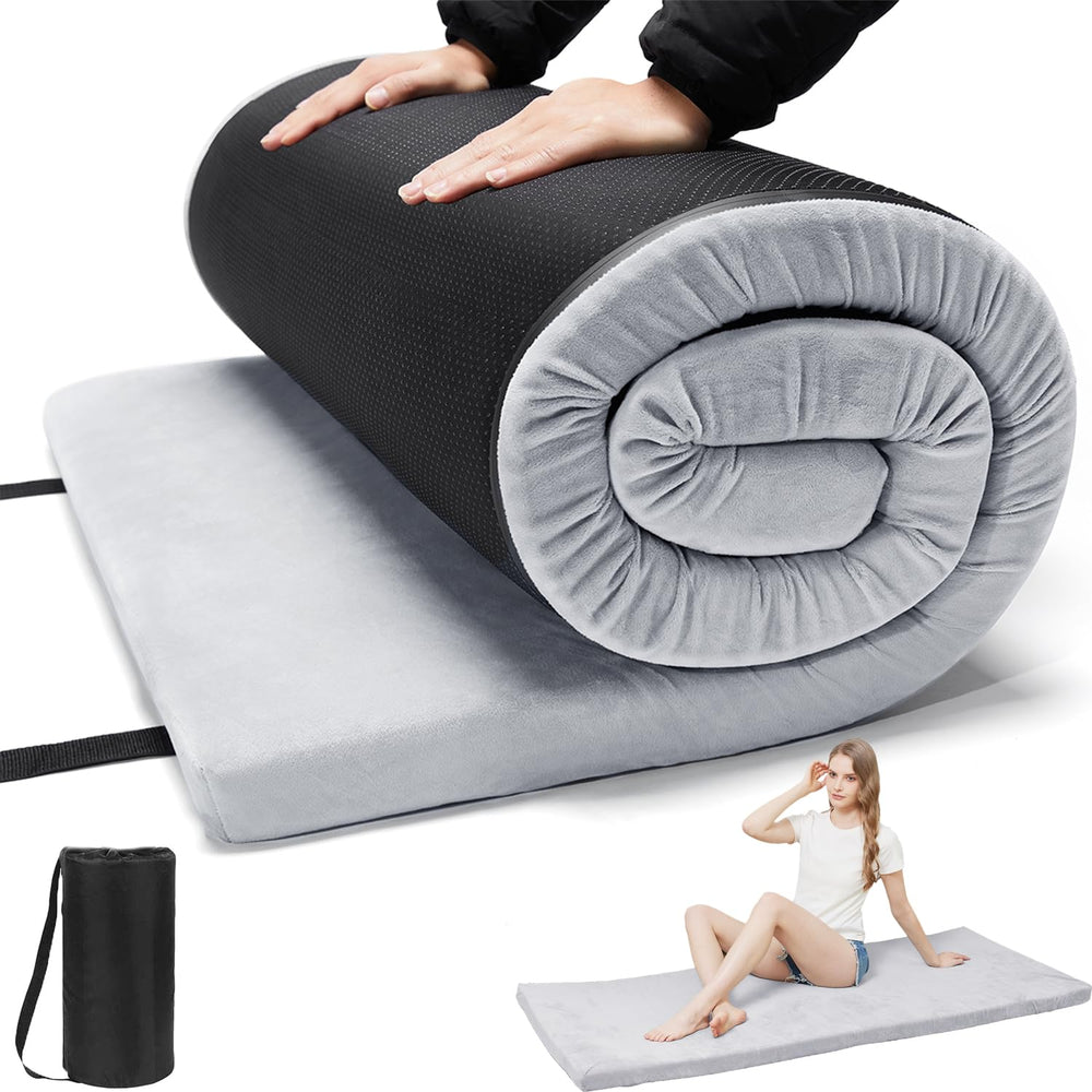 TokSay foam camping mattress folded in its storage bag for easy transport.
