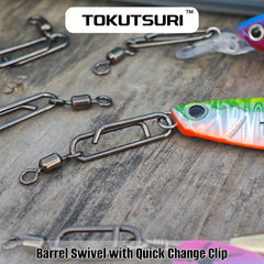 Close-up of quick-change clip attached to barrel swivel