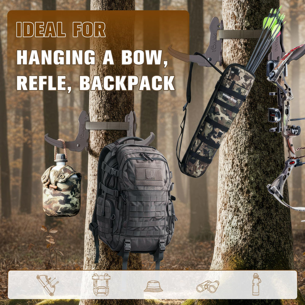 Tomaki bow-backpack-binoculars hanger shows versatile gear organization in the field