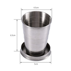 Tomedny collapsible cup attached to backpack clip for hands-free transport.