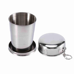 Tomedny collapsible cup folded with keychain, ideal for travel and quick access.