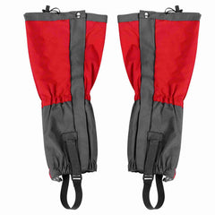 Tomedny red leg gaiters front view protecting legs from snow during hiking