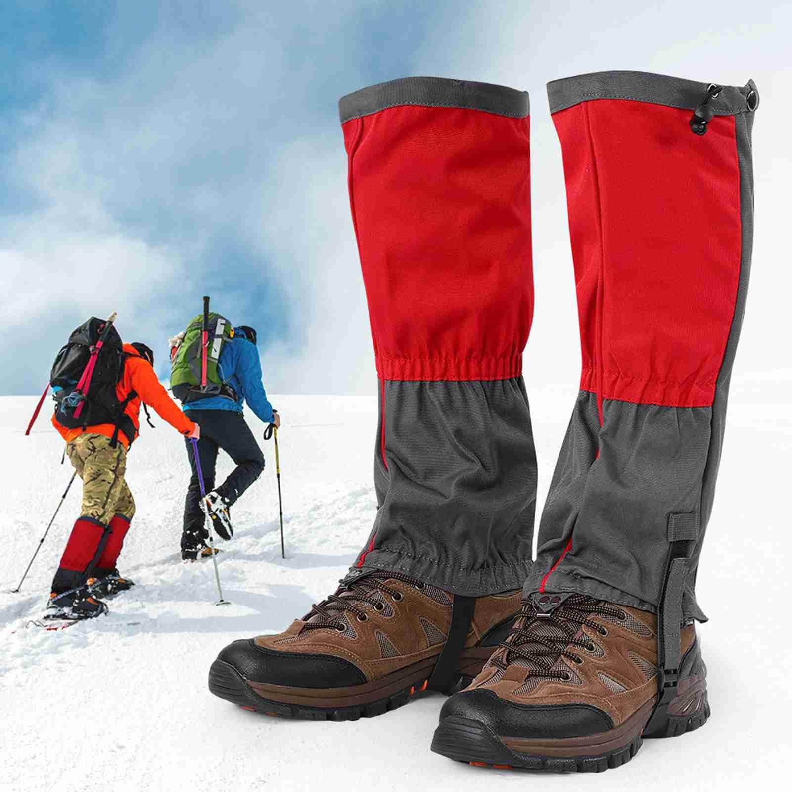 Tomedny red gaiters with side strap for secure over-boot fit