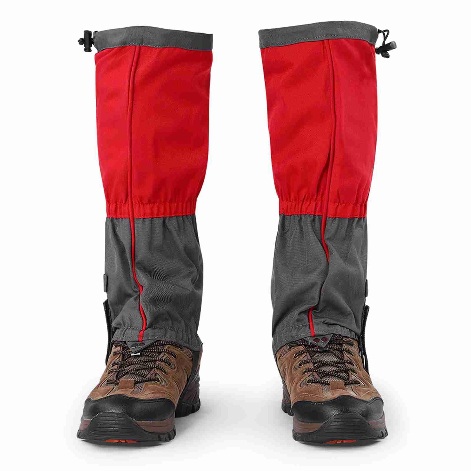 Tomedny red gaiters used on a forest path during outdoor walk
