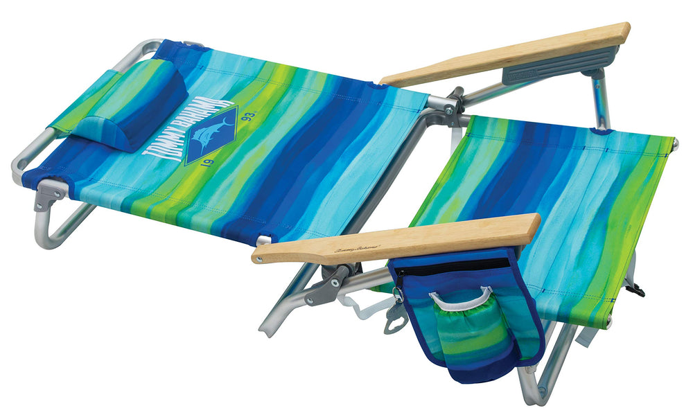 Tommy Bahama 5-position adjustment demonstrates lay-flat tanning option