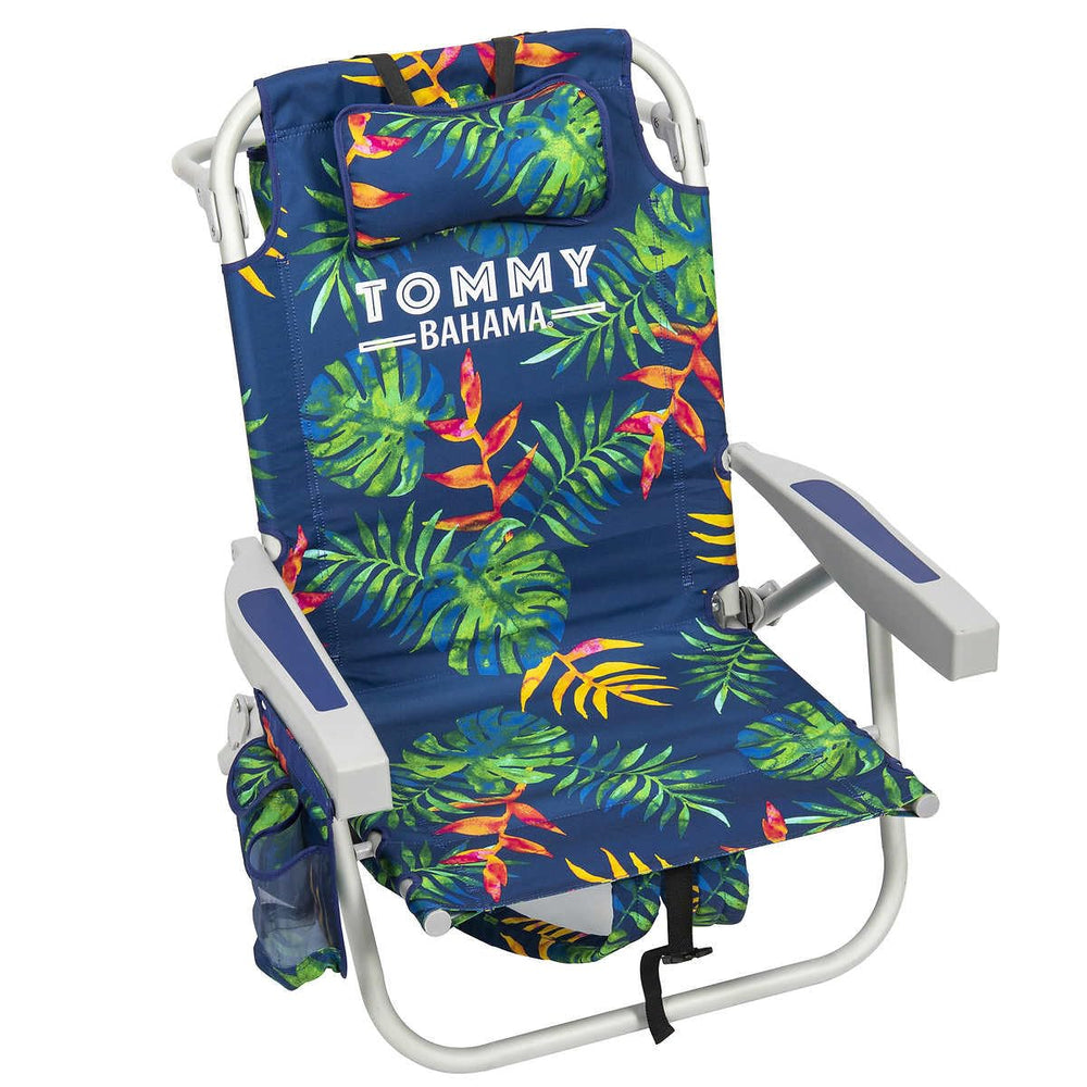 Tommy Bahama 5 Position Beach Chair folded for easy transport