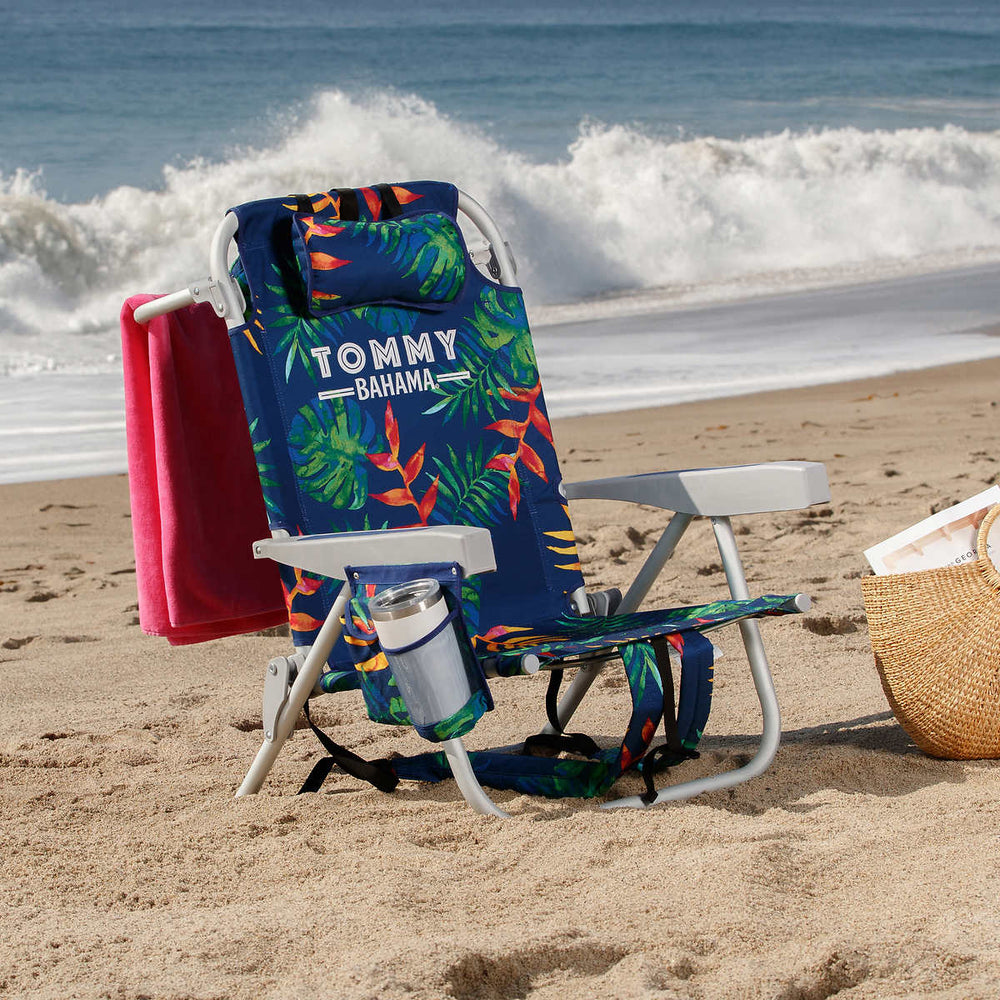 Tommy Bahama 5 Position Beach Chair reclined for sunbathing
