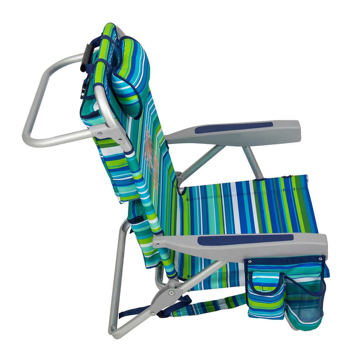 Tommy Bahama chair's towel bar helps keep sand away from towels.