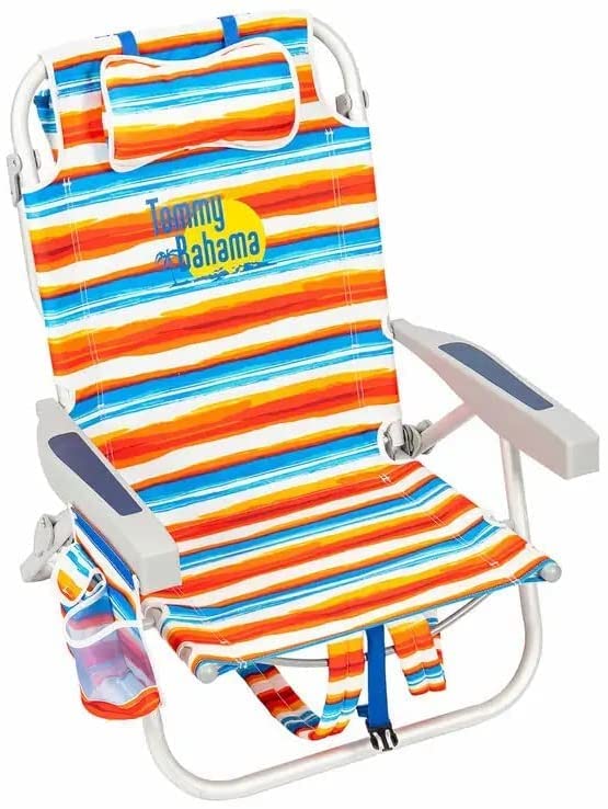 Tommy Bahama beach chair with insulated cooler bag keeps drinks cold during seaside days