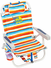Tommy Bahama beach chair with insulated cooler bag keeps drinks cold during seaside days