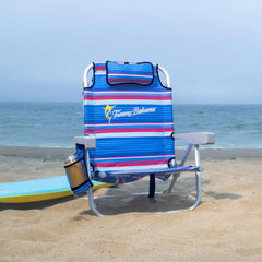 Tommy Bahama backpack chair folded for easy transport and storage.