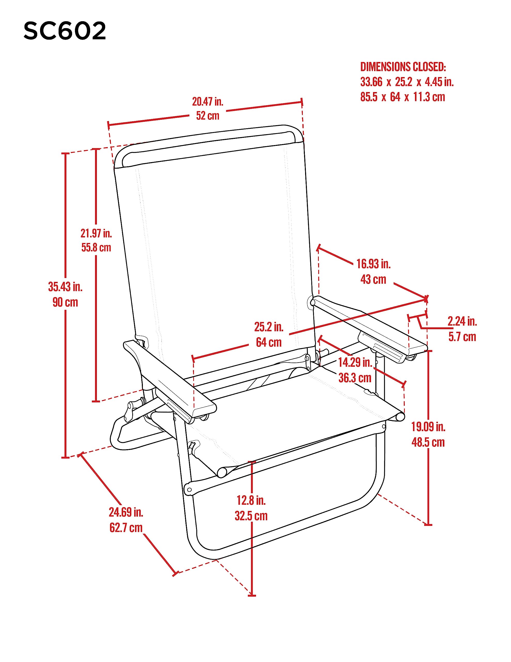 Tommy Bahama chair closed for compact transport and storage.