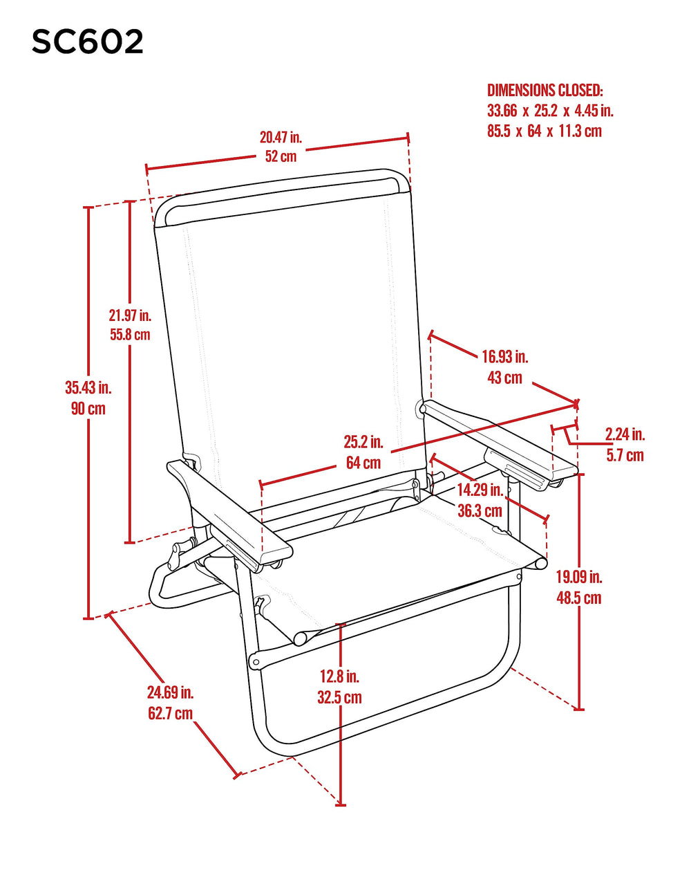 Tommy Bahama chair closed for compact transport and storage.