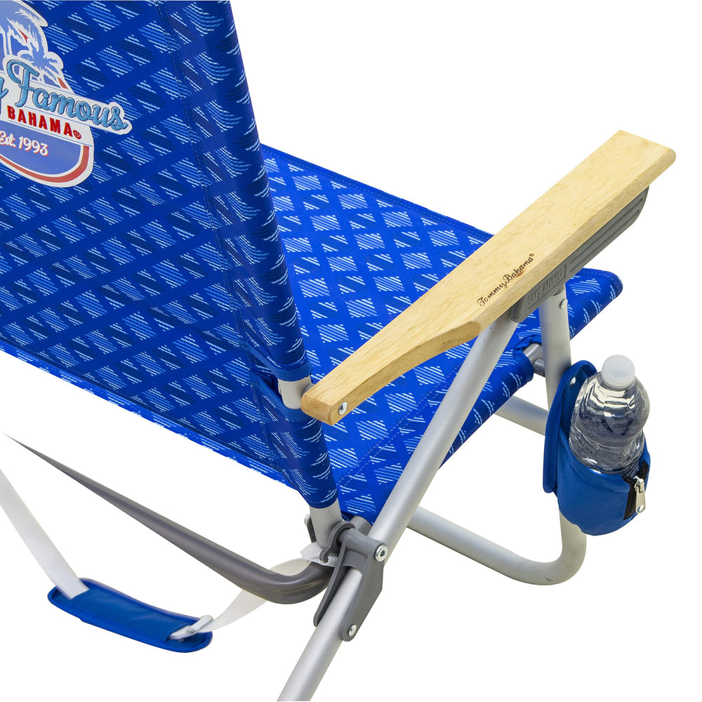 Tommy Bahama Easy In-Easy Out Chair blue hardwood arms provide sturdy support on sand or grass