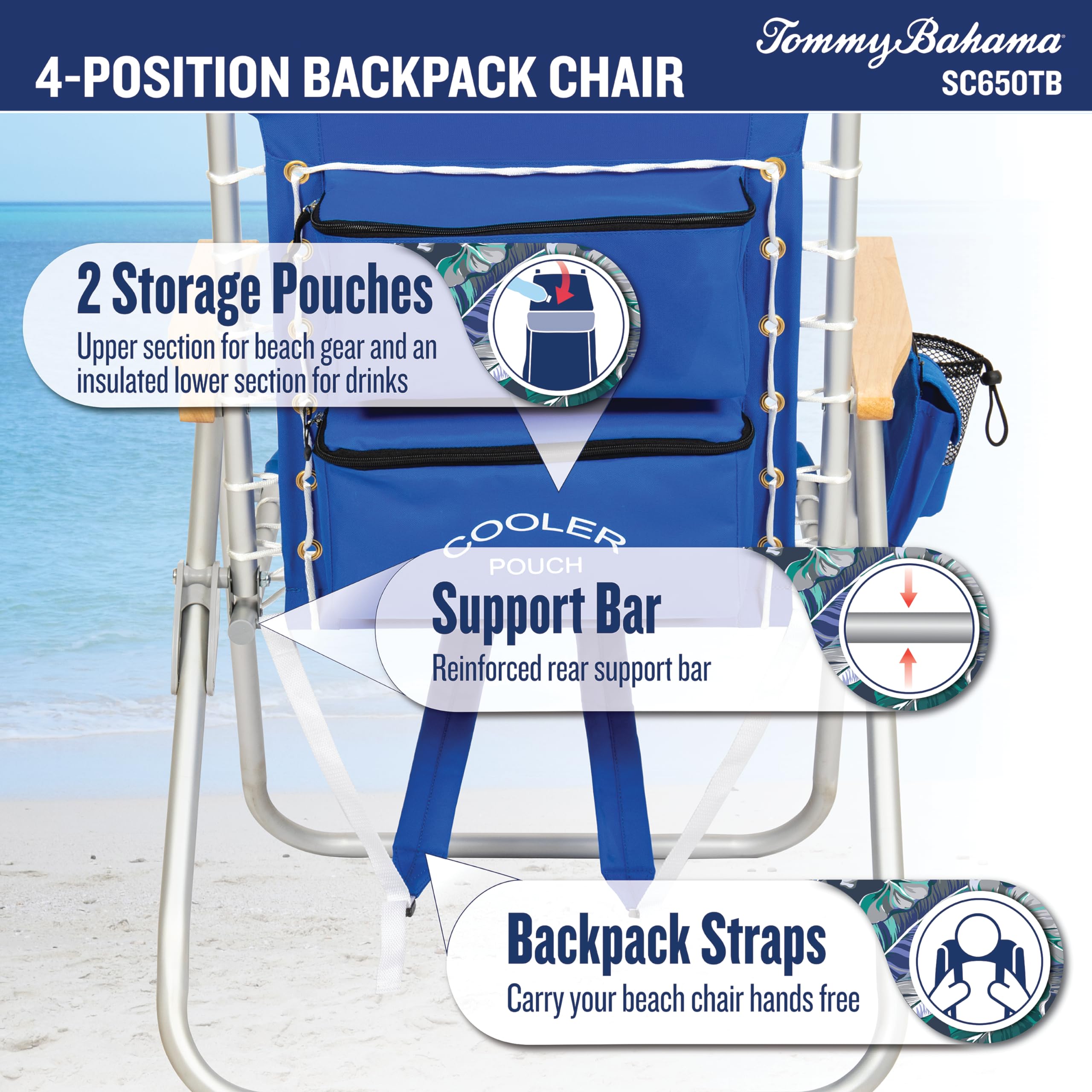 Tommy Bahama Hi-Boy includes insulated cooler and cup holder.