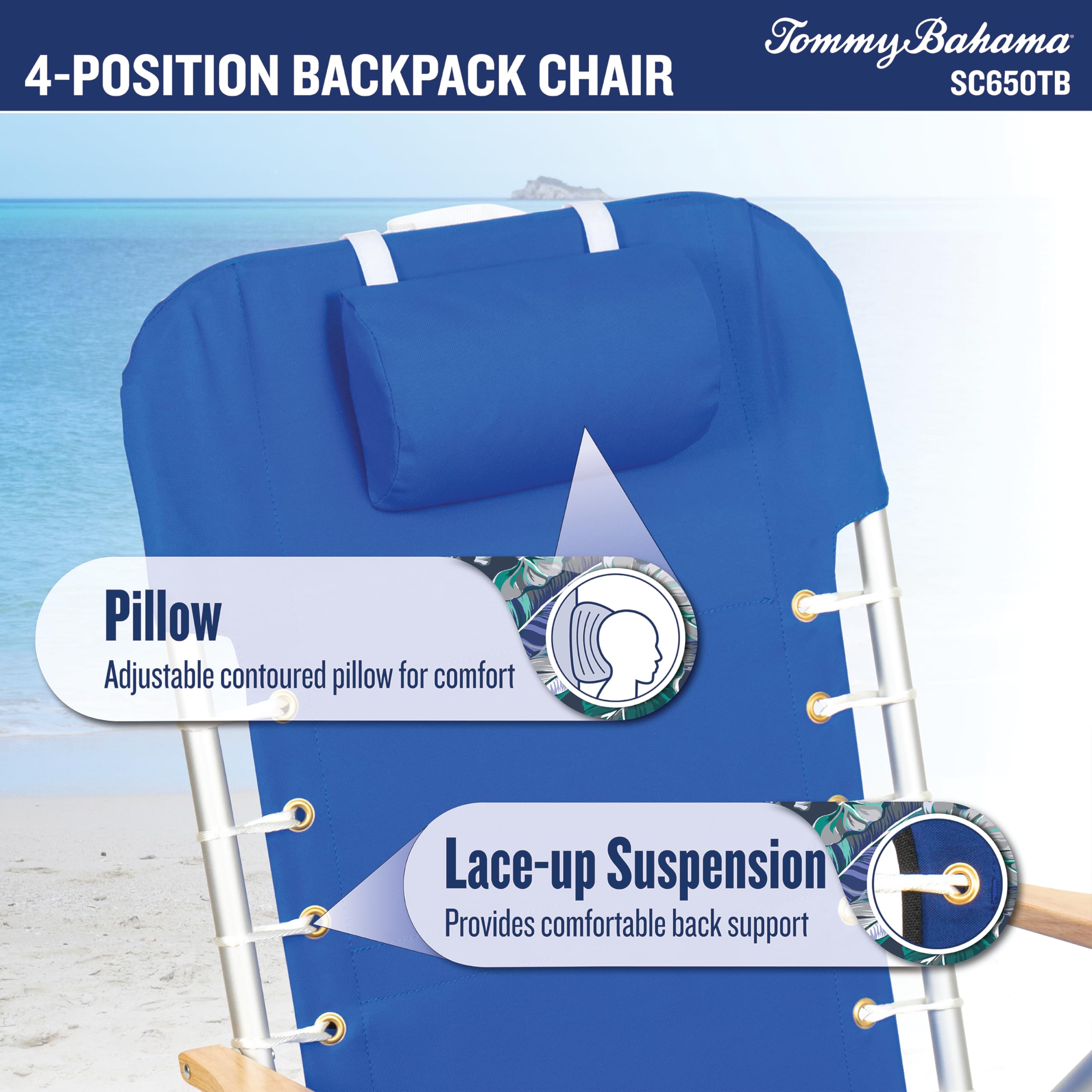 Tommy Bahama Hi-Boy plush head pillow offers neck support.