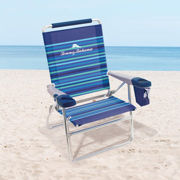 Tommy Bahama highboy chair offers four reclining options with SAFE-ADJUST to prevent pinching