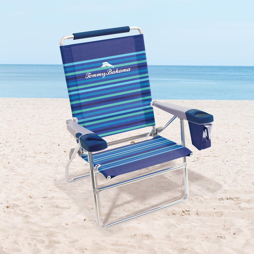 Tommy Bahama highboy chair offers four reclining options with SAFE-ADJUST to prevent pinching